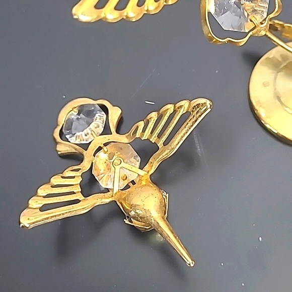 HUMMINGBIRD AUSTRIAN CRYSTAL MASCOT  LITE CATCHER WITH FLOWERS 24KT GOLD PLATED - Picture 16 of 16